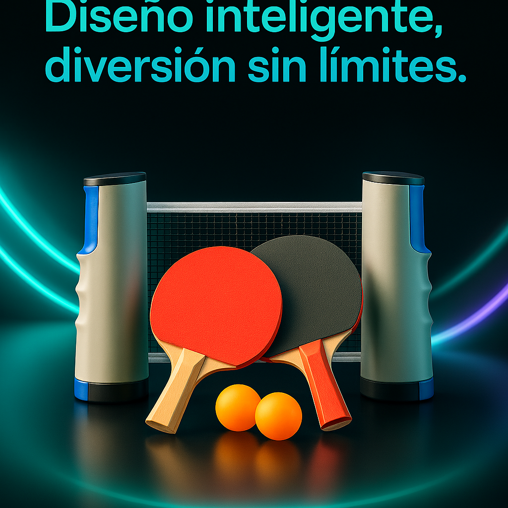 🏓 Pack Ping Pong Portátil: Malla Retráctil Adaptable + Raquetas + Pelotas